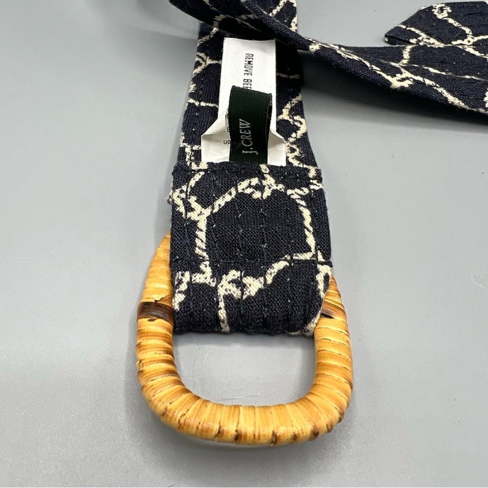 J Crew Black and White Linen Wooden Buckle Belt New - Picture 3 of 5